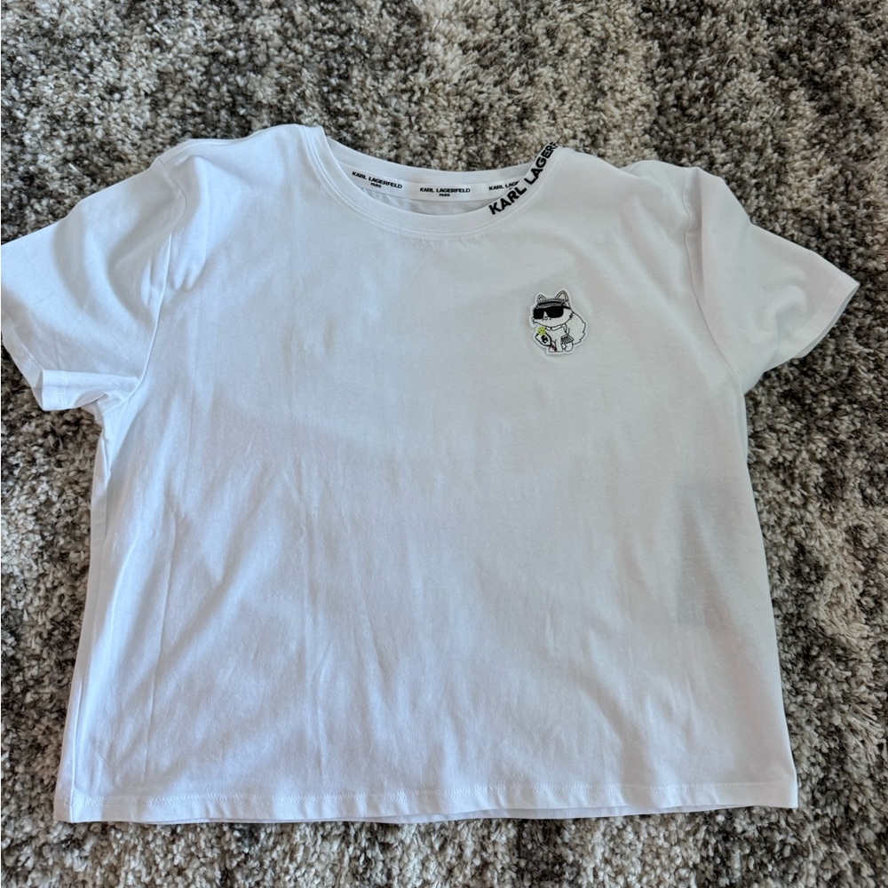 Karl Lagerfeld White Tee with Cat Graphic NWT